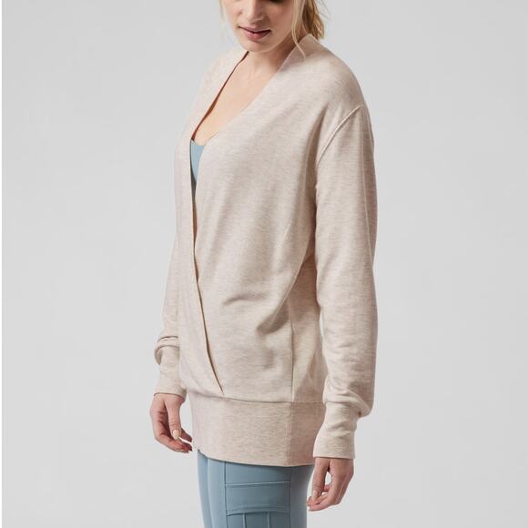 ATHLETA Purana V-Neck Wrap Sweatshirt Toasted Brown Heather Cream Sz XL NWT 3S18